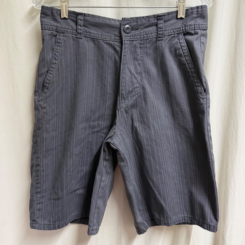 VTG Ocean Pacific OP Y2K Mens Grey Striped Cotton Flat Front Casual Shorts SZ 30